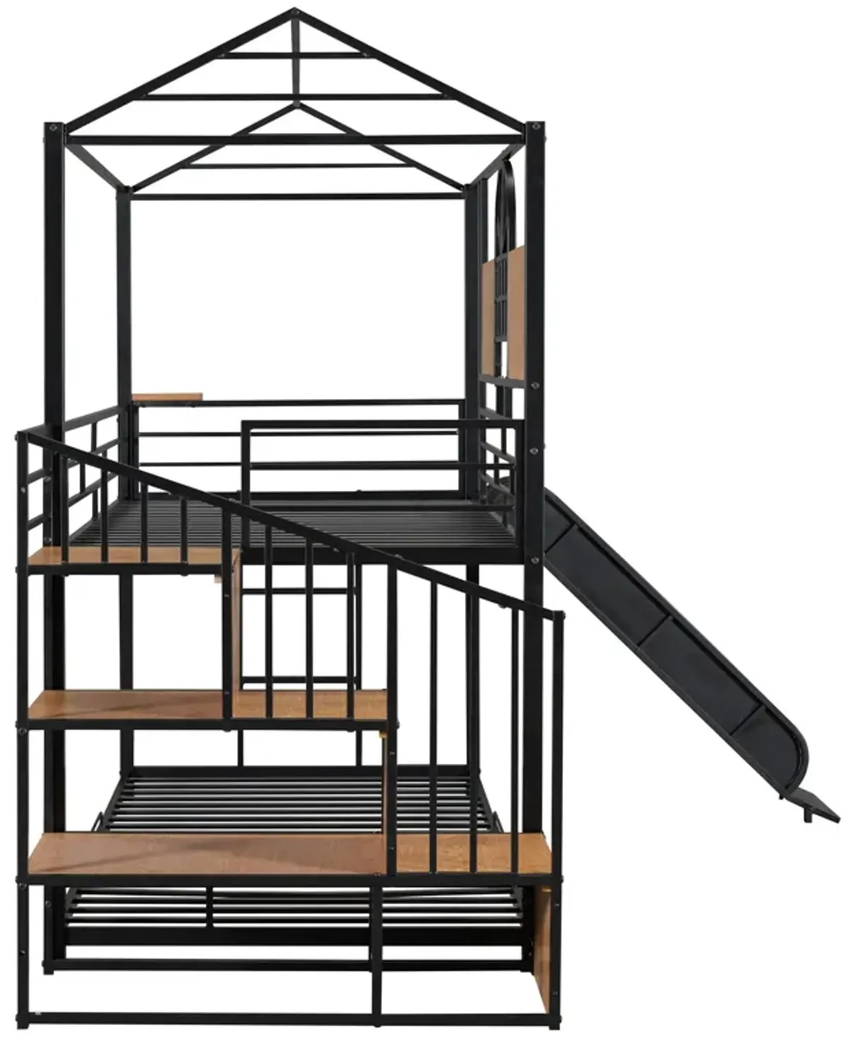 Metal Bunk Bed, Metal Housebed With Slide And Storage Stair