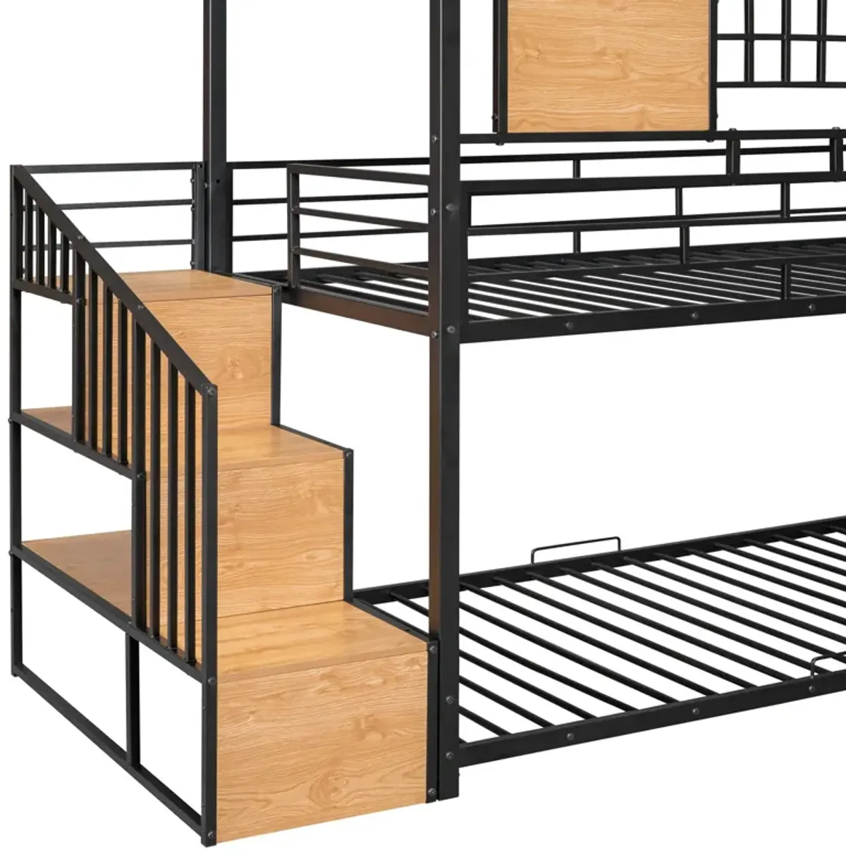 Metal Bunk Bed, Metal Housebed With Slide And Storage Stair