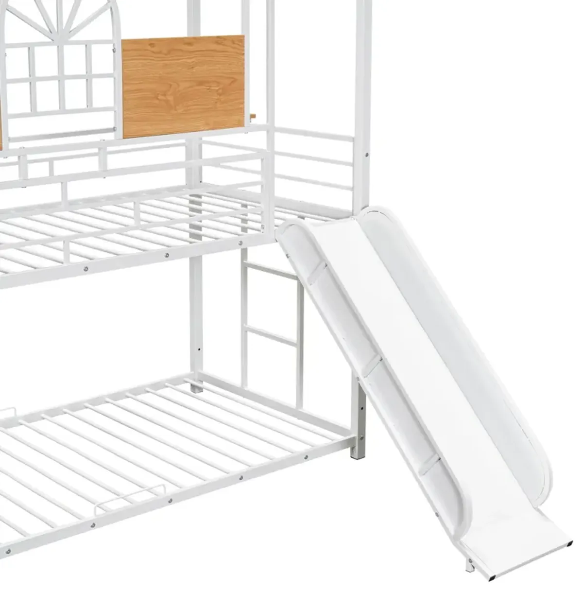 Metal Bunk Bed, Metal Housebed With Slide And Storage Stair