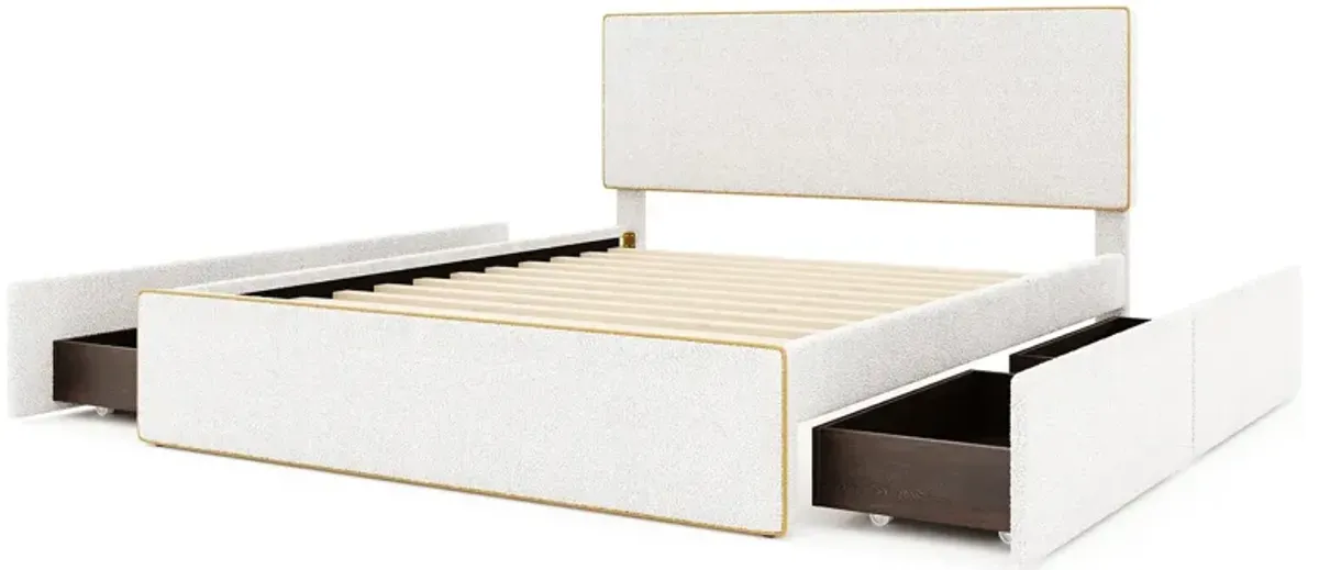 Upholstered Platform Bed With 4 Drawers And Edge On The Headboard & Footboard