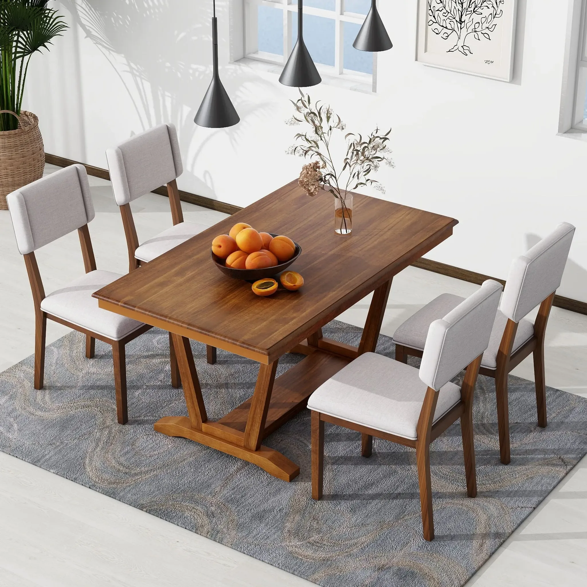 Topmax 5 Piece Rustic Dining Table Set With 4 Upholstered Chairs ...