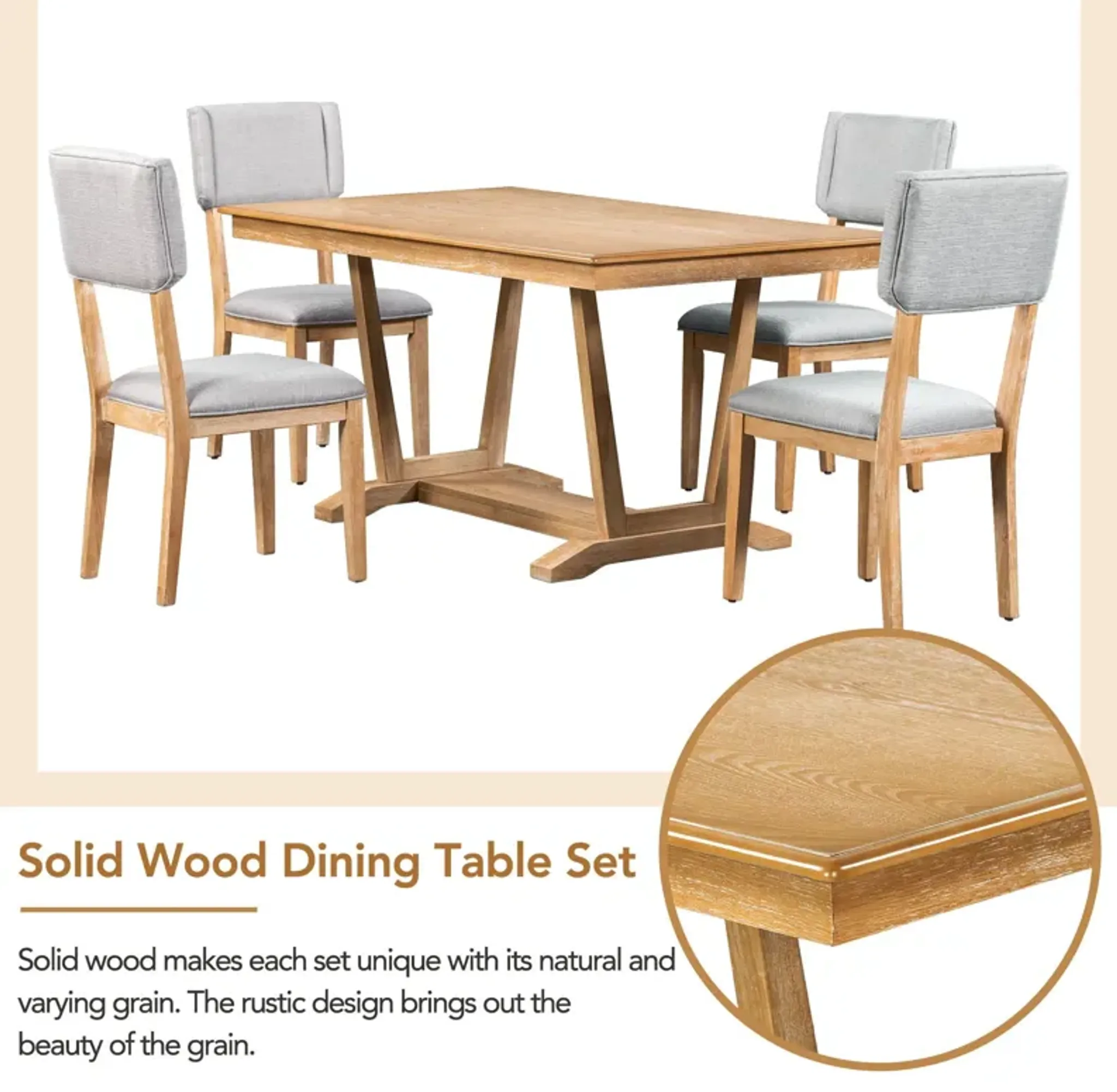 Topmax 5 Piece Rustic Dining Table Set With 4 Upholstered Chairs ...