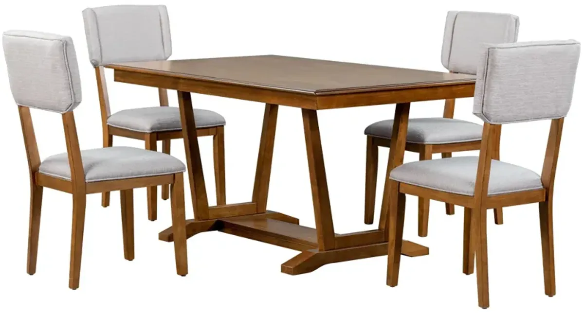 Topmax - 5 Piece Rustic Dining Table Set With 4 Upholstered Chairs, Rectangular Dining Table With Trestle Table Base