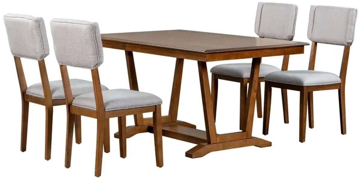 Topmax - 5 Piece Rustic Dining Table Set With 4 Upholstered Chairs, Rectangular Dining Table With Trestle Table Base