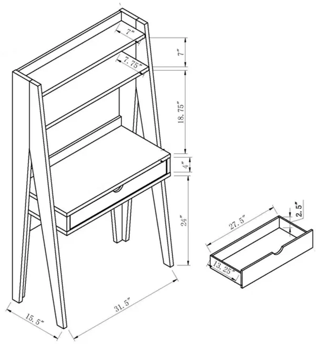 Ladder Desk Two Tone, Home Office Study Desk With Drawer And Two Shelves