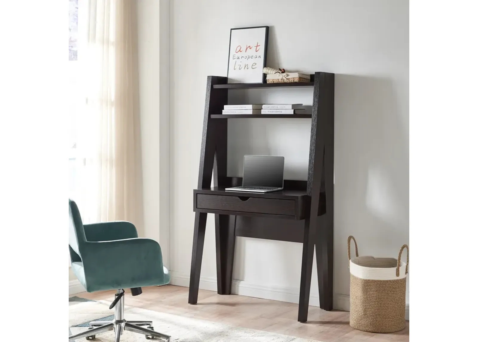 Ladder Desk Two Tone, Home Office Study Desk With Drawer And Two Shelves