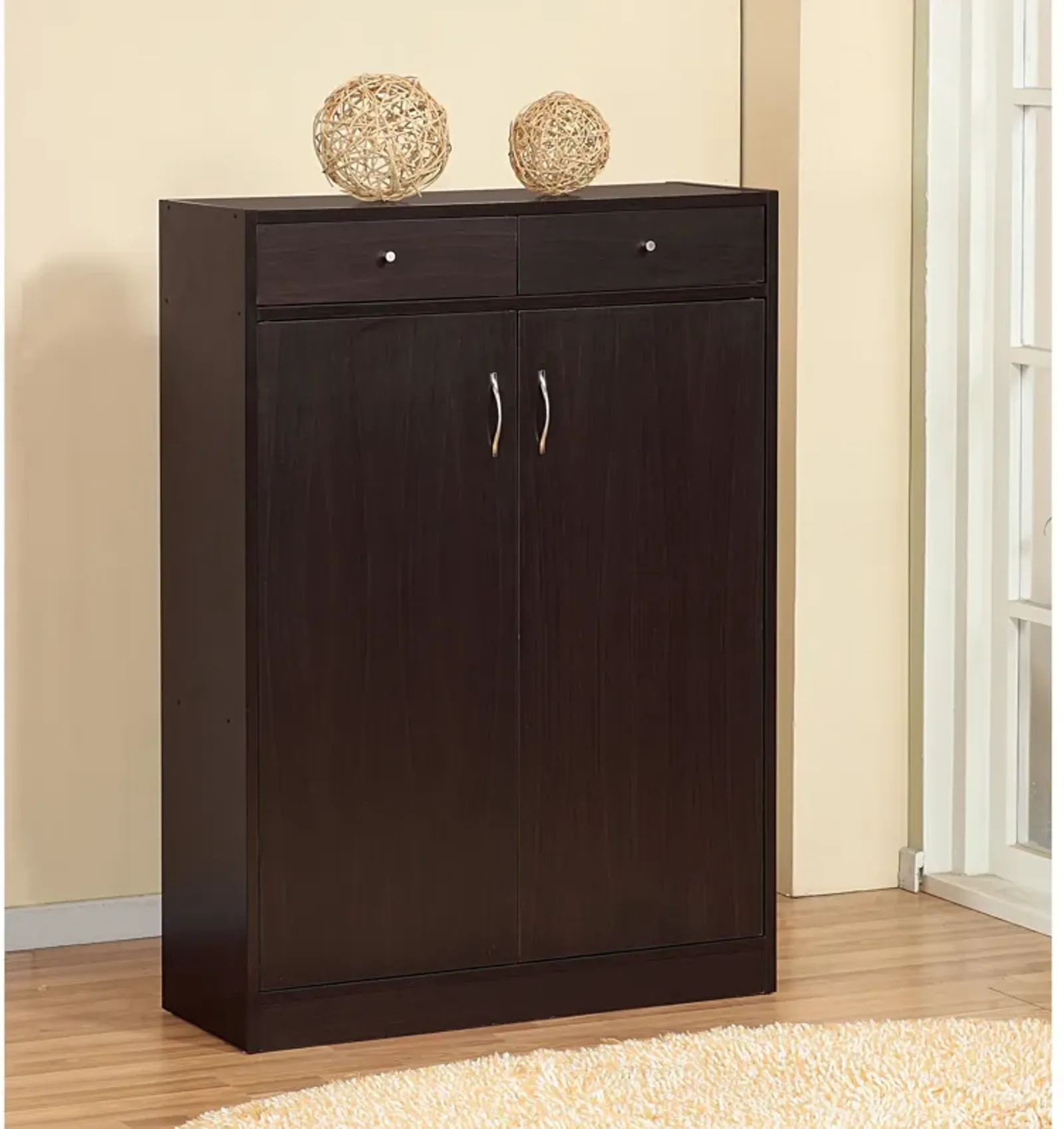 Shoe Storage Cabinet With Fives Shelves, Two Drawers, Fits 15 Pairs Of Shoes