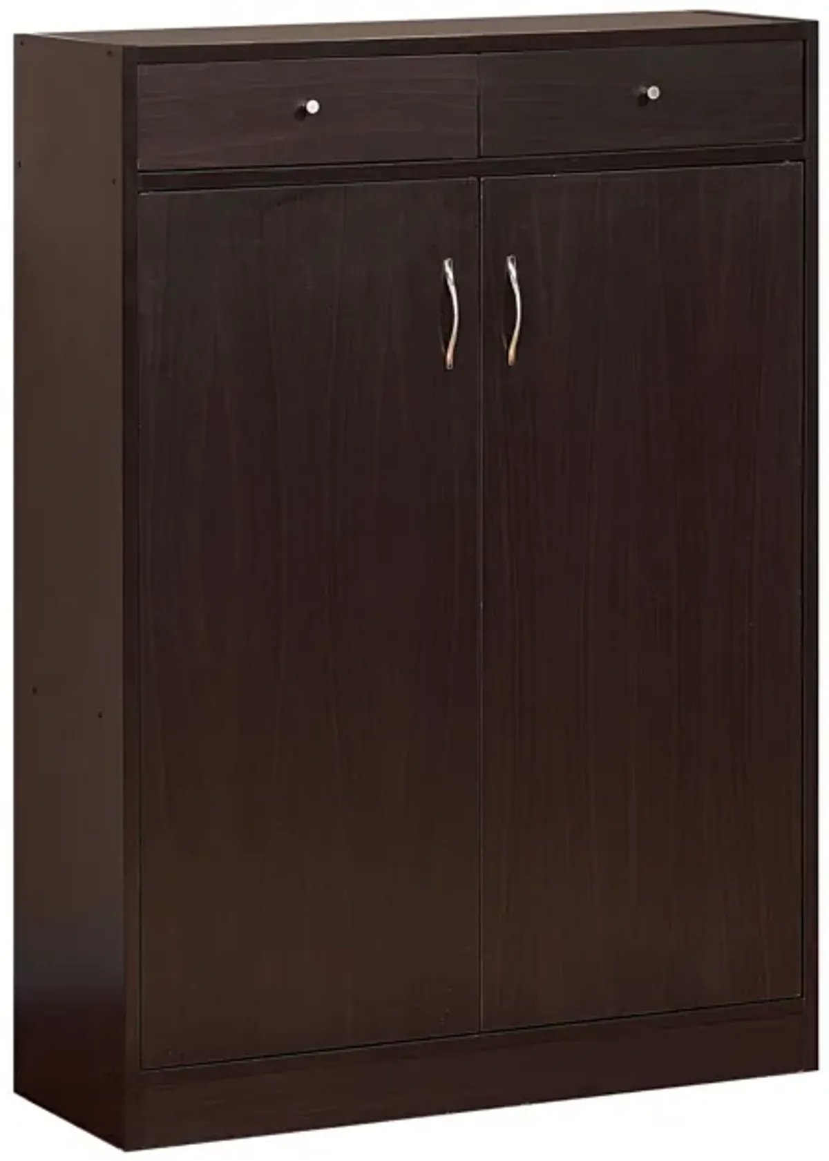 Shoe Storage Cabinet With Fives Shelves, Two Drawers, Fits 15 Pairs Of Shoes