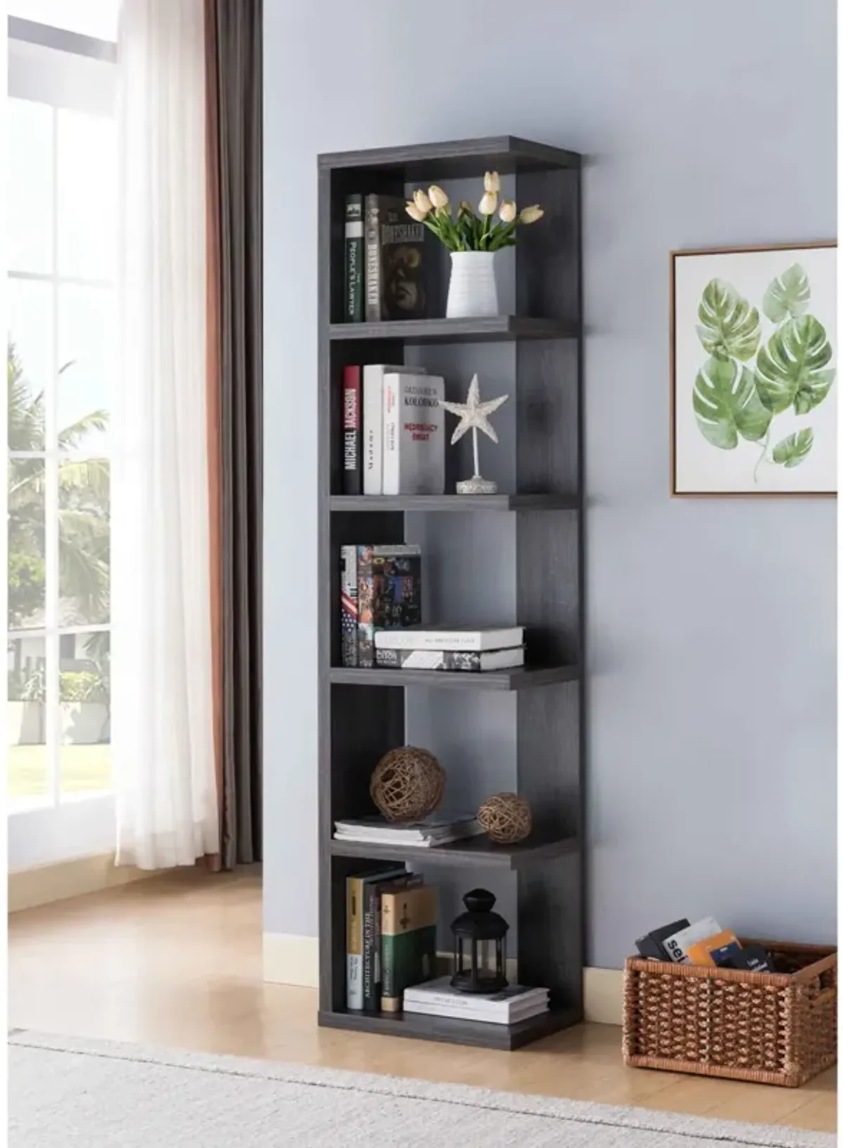 Book Stand, Home Display Bookcase With 5 Tier Shelves