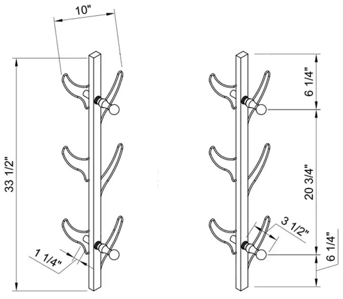 Vertical Eight Hook Coat Rack Wall Mount - Silver