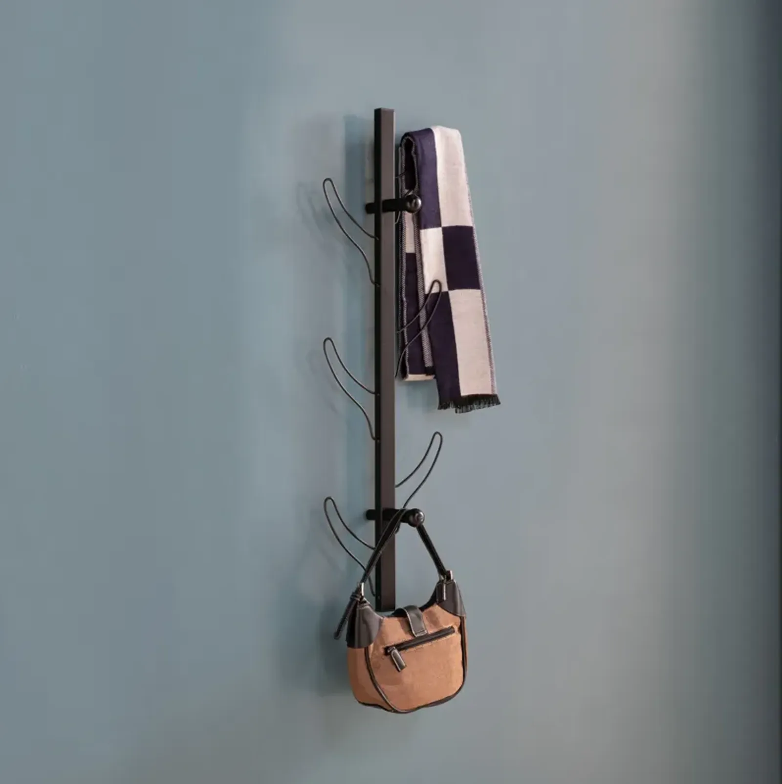 Vertical Eight Hook Coat Rack Wall Mount - Silver