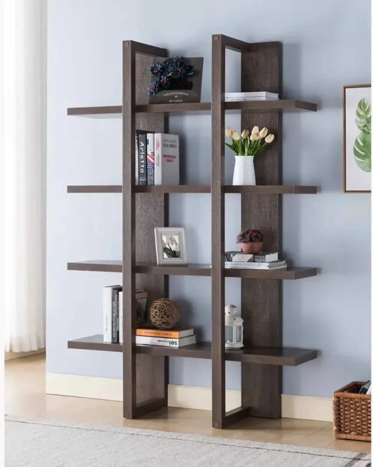 Two Toned Display Cabinet, Tall Bookcase Storage Cabinet