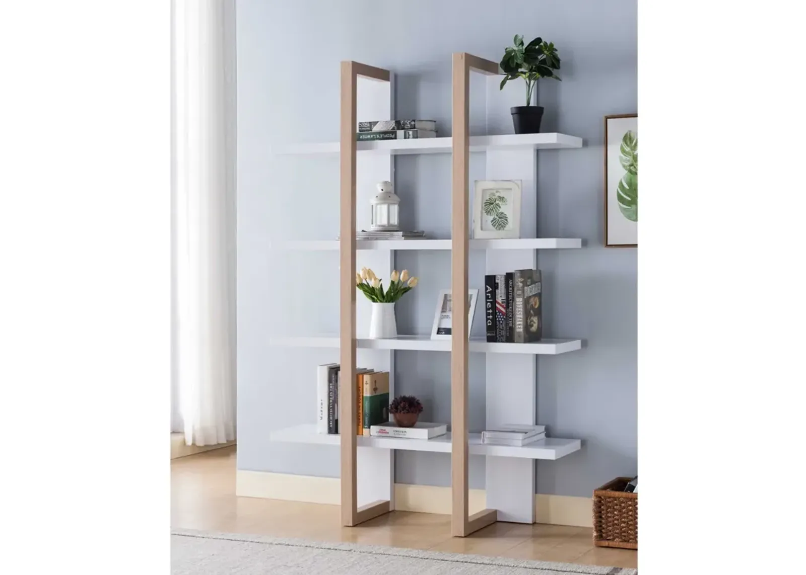 Two Toned Display Cabinet, Tall Bookcase Storage Cabinet