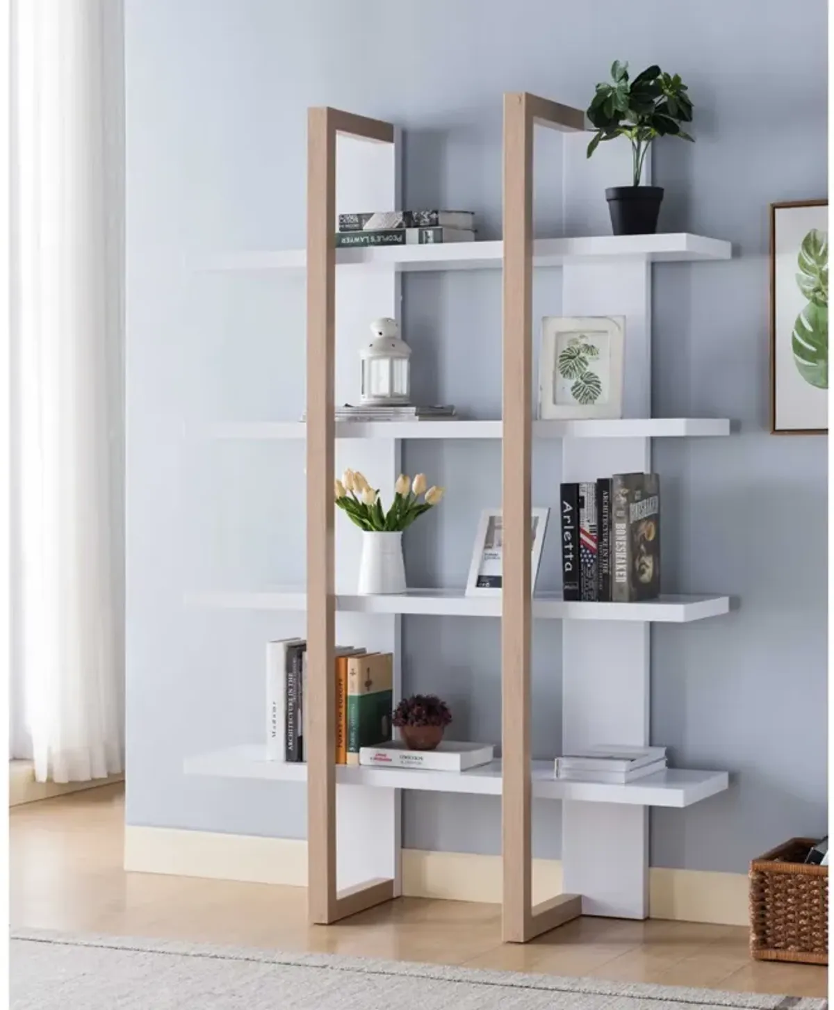 Two Toned Display Cabinet, Tall Bookcase Storage Cabinet