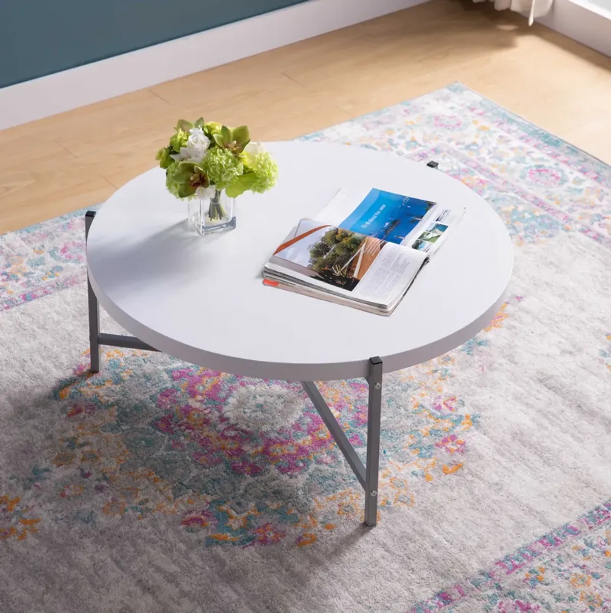 Round Coffee Table With White Metal Legs