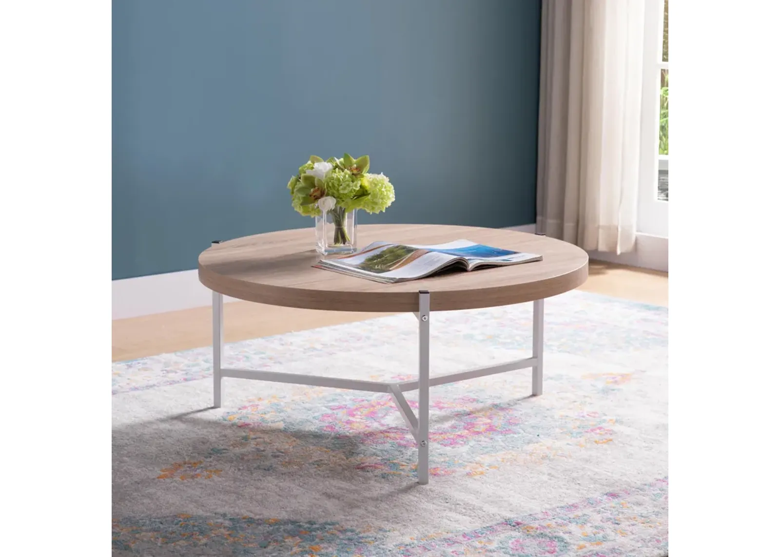 Round Coffee Table With White Metal Legs