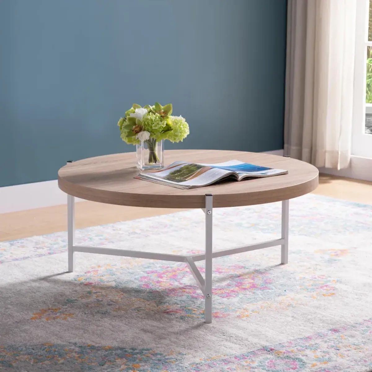 Round Coffee Table With White Metal Legs