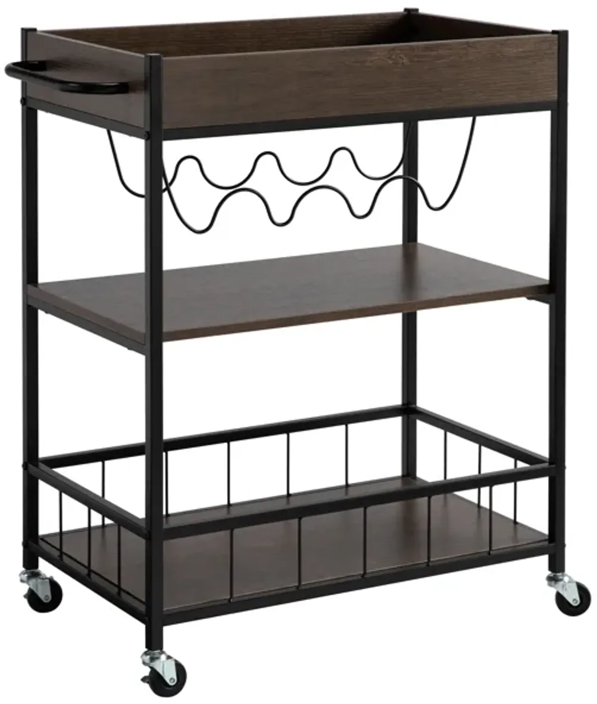 Rolling Kitchen Cart With Storage And Four Wine Bottle Rack