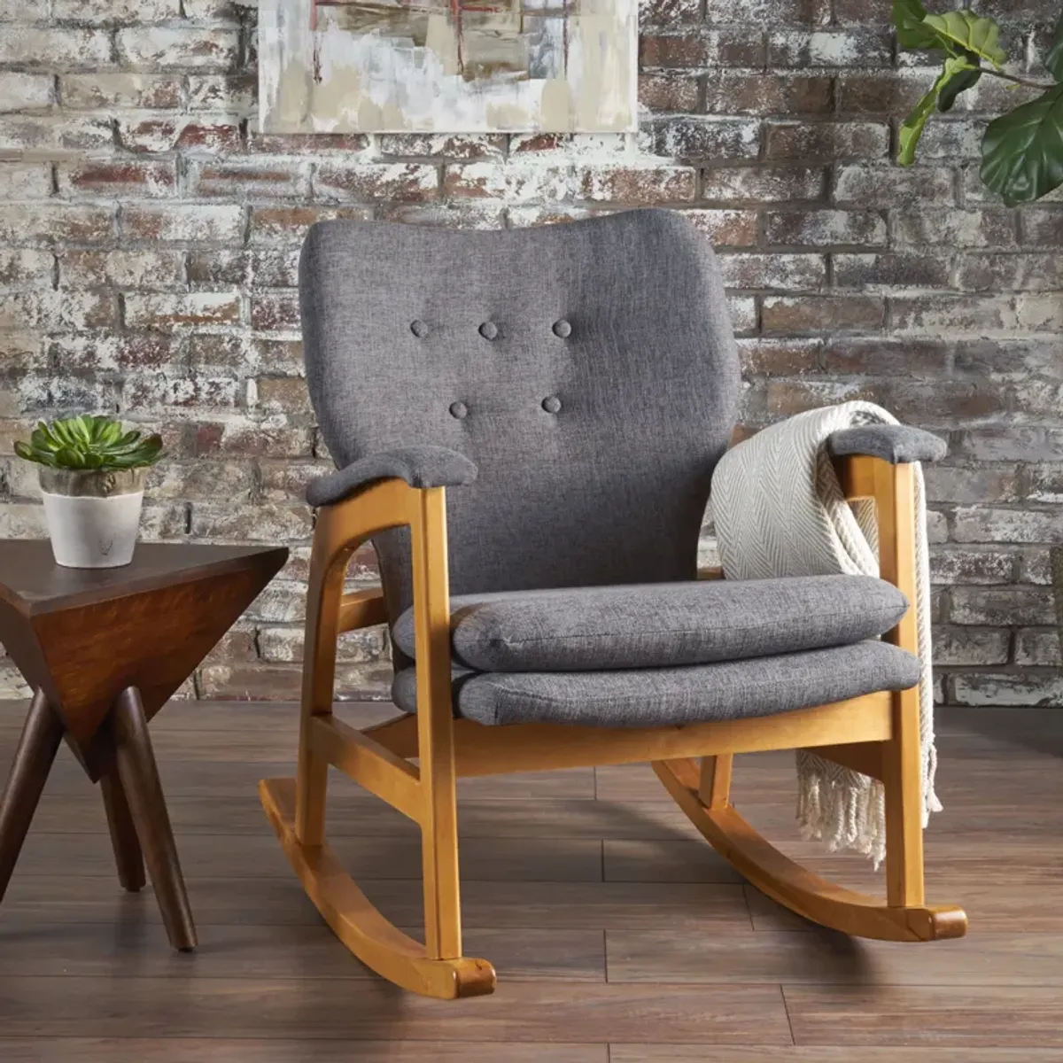 Mid-Century Fabric Rocking Chair