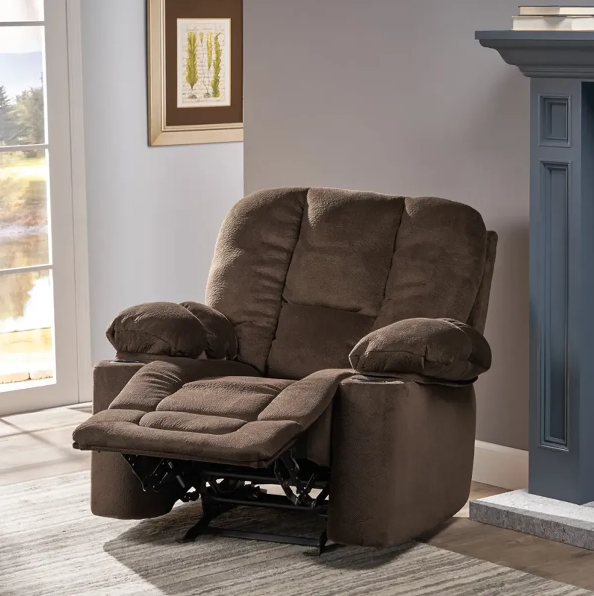 Luxurious Manual Recliner Chair With Skin-Friendly Fabric And Dual Cup Holders