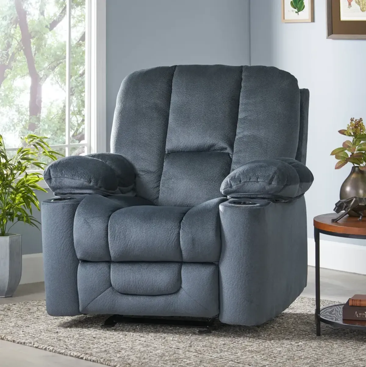 Luxurious Manual Recliner Chair With Skin-Friendly Fabric And Dual Cup Holders