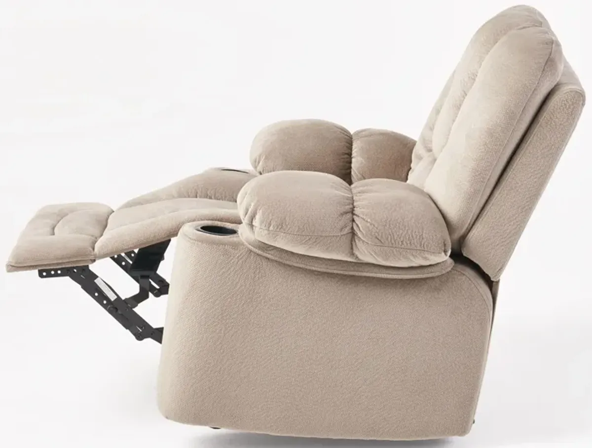 Luxurious Manual Recliner Chair With Skin-Friendly Fabric And Dual Cup Holders