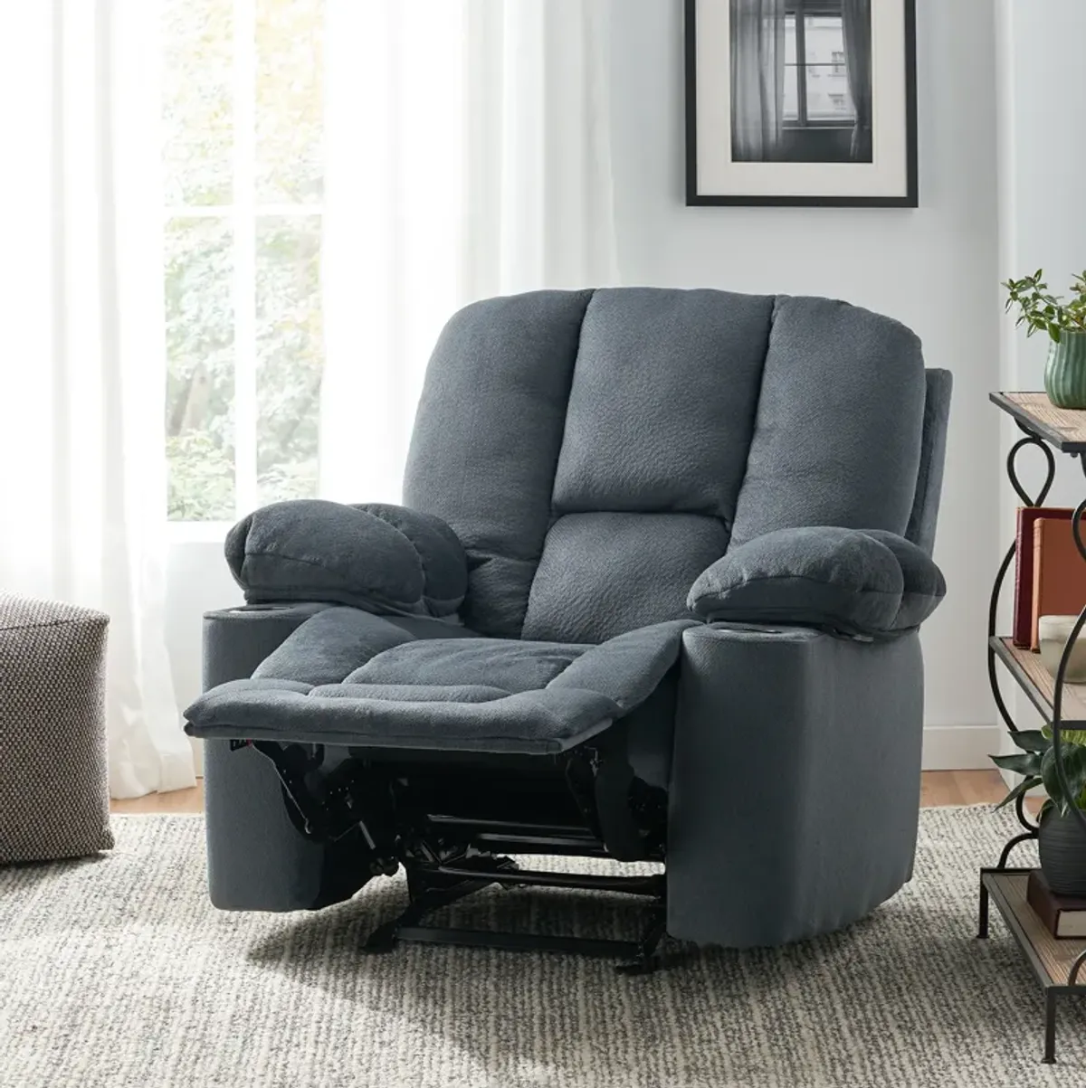 Luxurious Manual Recliner Chair With Skin-Friendly Fabric And Dual Cup Holders