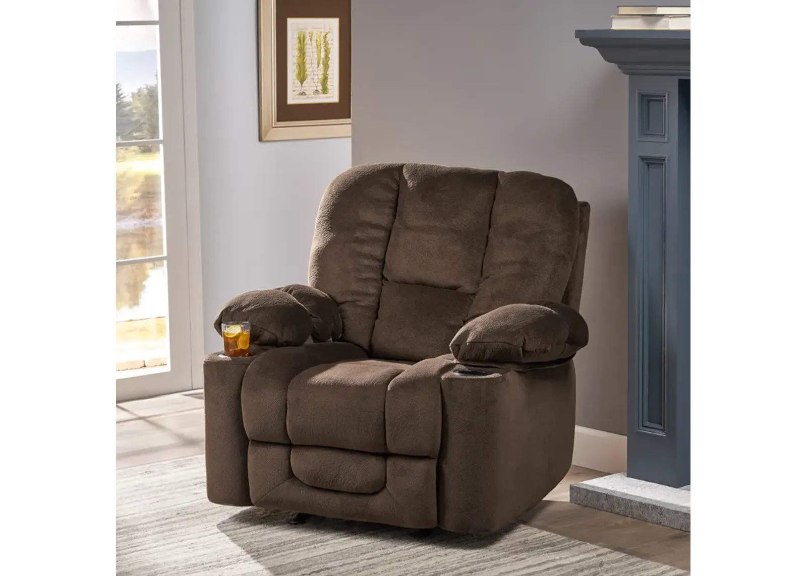 Luxurious Manual Recliner Chair With Skin-Friendly Fabric And Dual Cup Holders