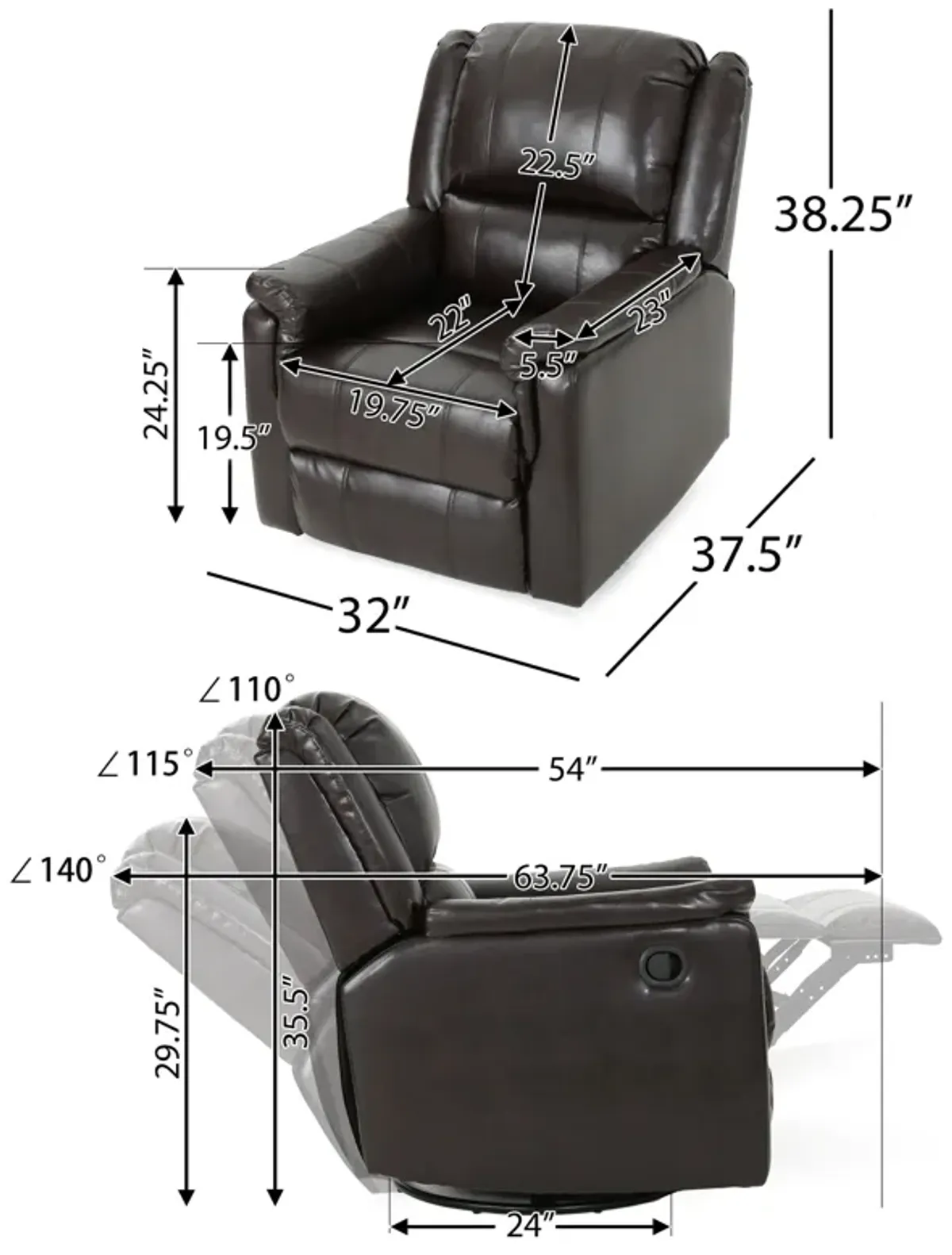 Glider Recliner With Swivel, Manual Reclining Chair