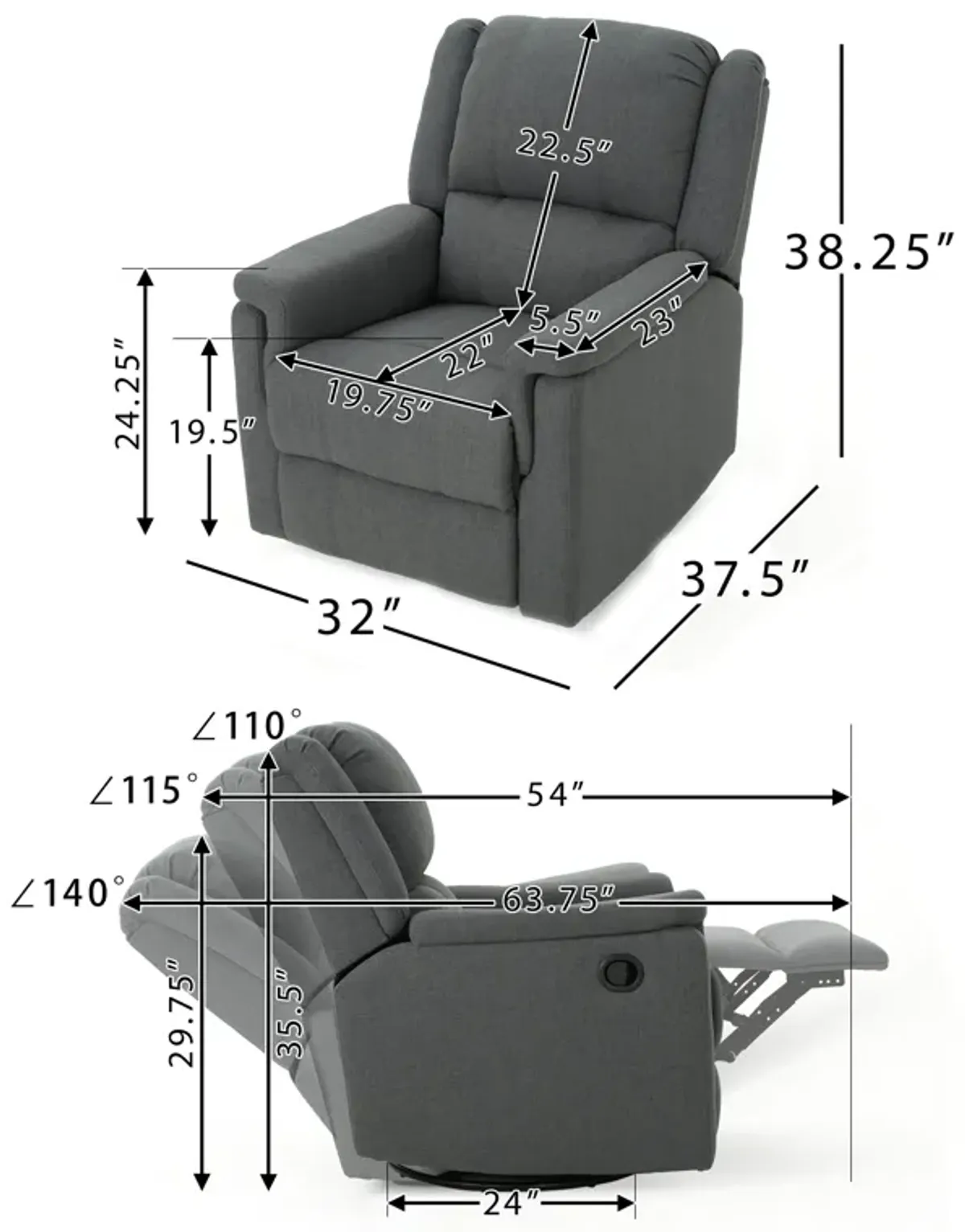 Glider Recliner With Swivel, Manual Reclining Chair