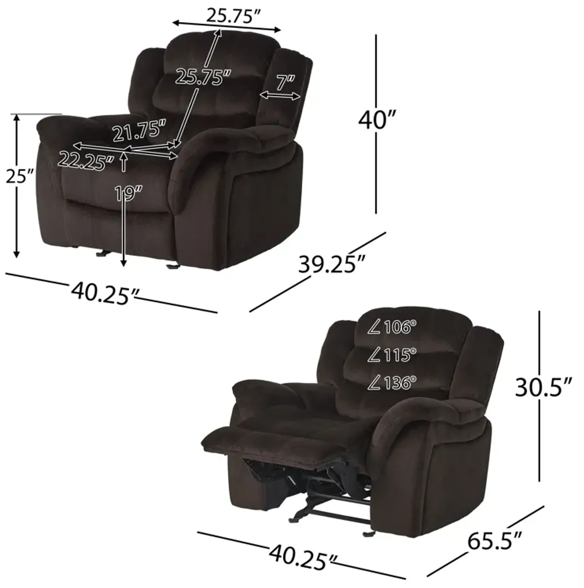 Classic Design, Plush Fabric, Glider Recliner