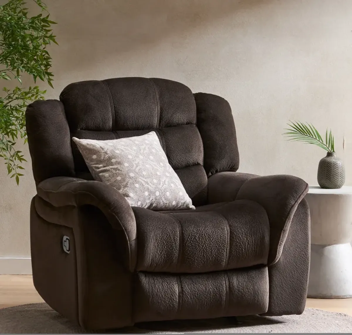 Classic Design, Plush Fabric, Glider Recliner