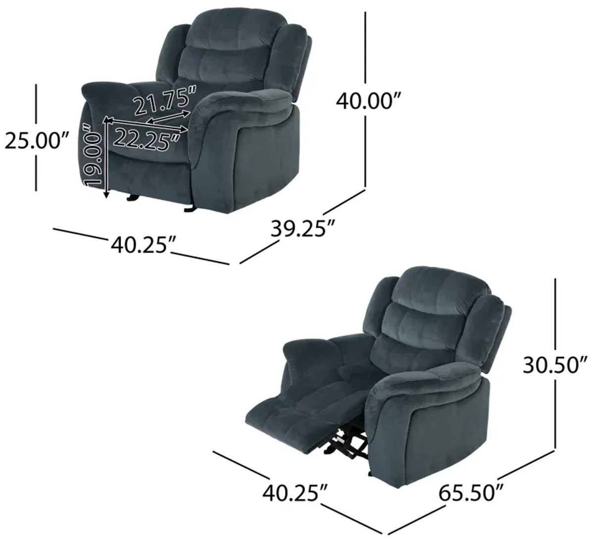 Classic Design, Plush Fabric, Glider Recliner