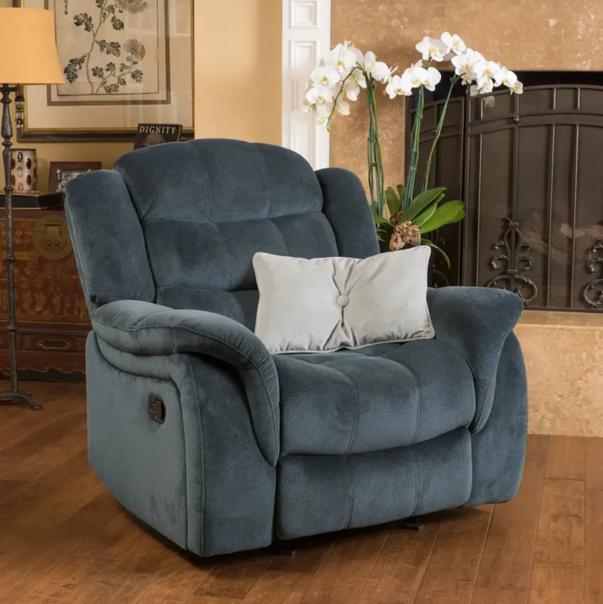 Classic Design, Plush Fabric, Glider Recliner