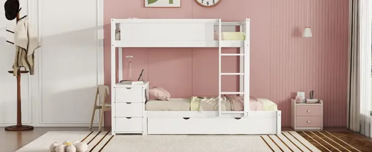 Bunk Bed With Twin Size Trundle, Storage And Desk