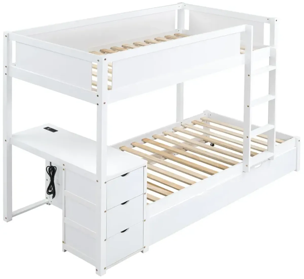 Bunk Bed With Twin Size Trundle, Storage And Desk