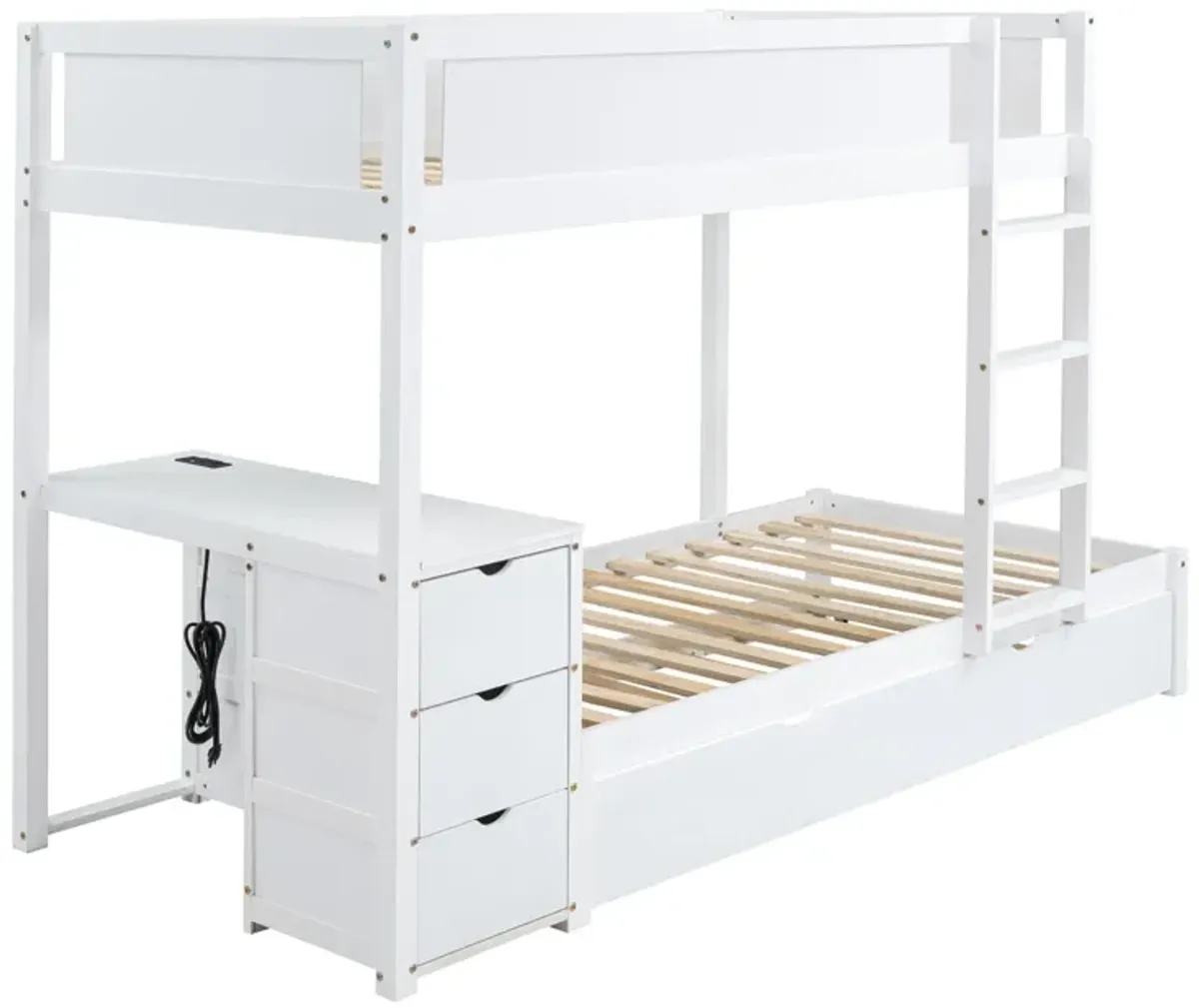 Bunk Bed With Twin Size Trundle, Storage And Desk