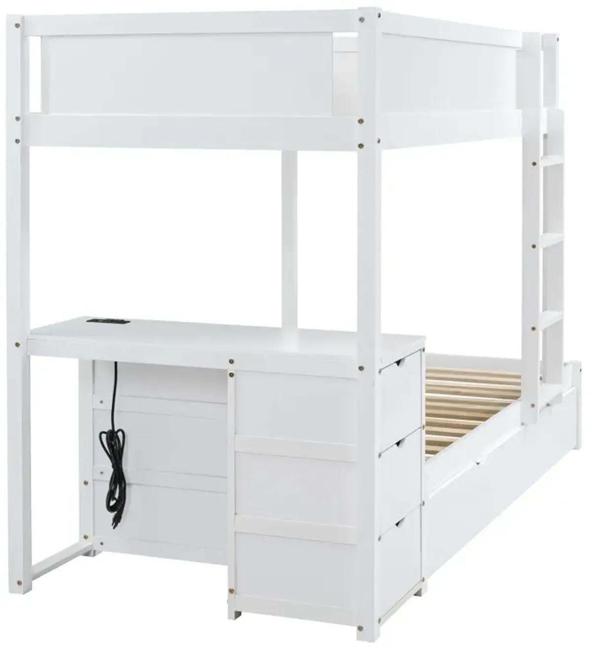 Bunk Bed With Twin Size Trundle, Storage And Desk