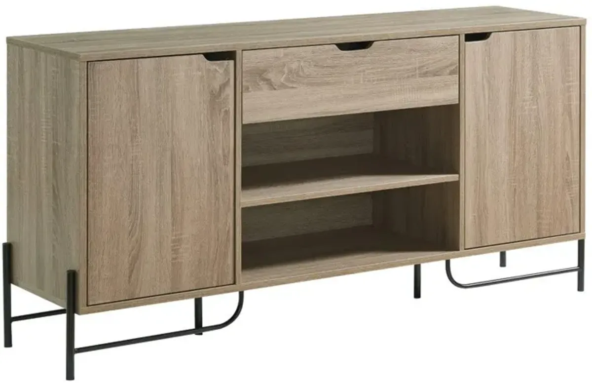 Buffet With Metal Legs With Two Door, One Drawer And Six Shelves