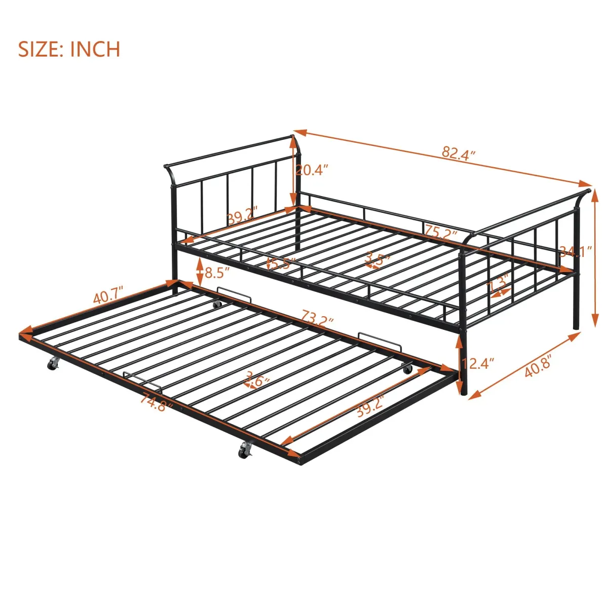 Daybed With Curved Handle Design And Trundle