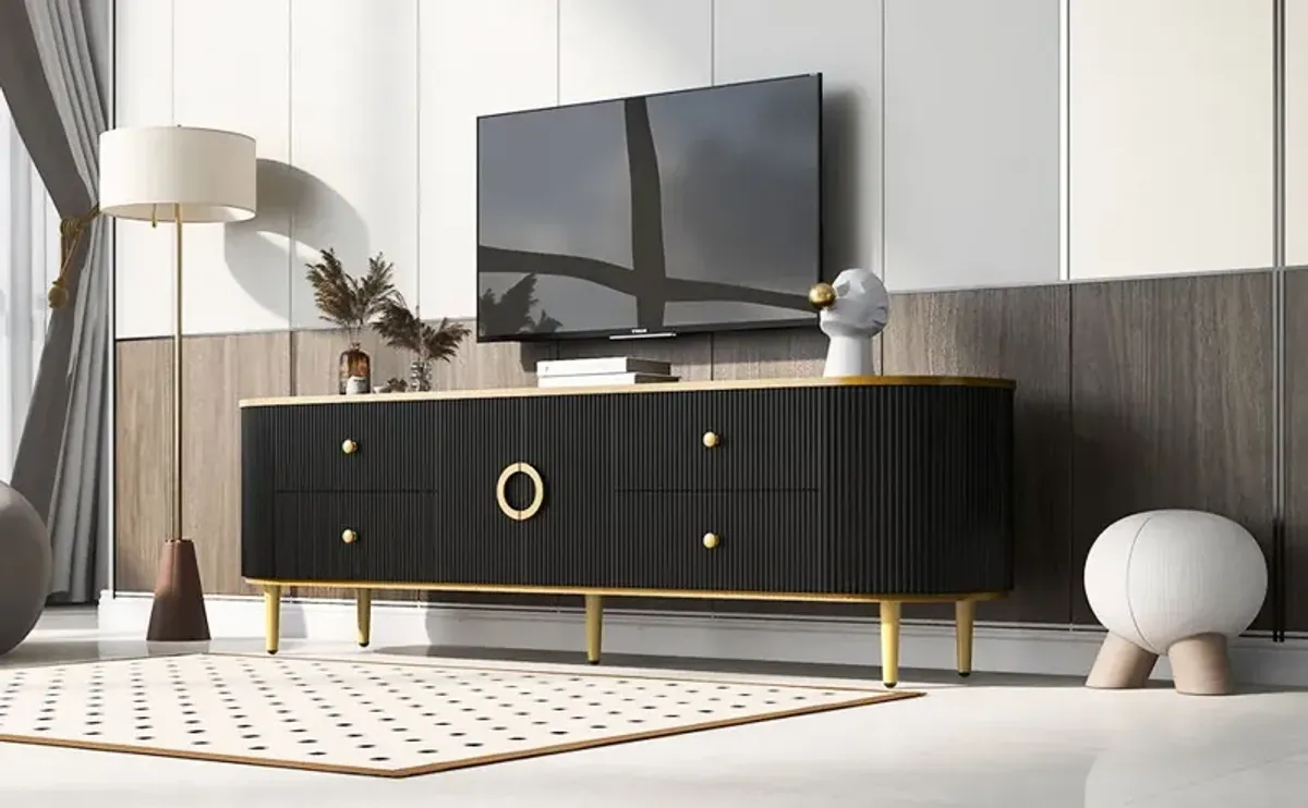 Modern TV Stand For TVs Up To 80", Entertainment Center With 4 Drawers And 1 Cabinet, Wood TV Console Table With Metal Legs And Handles For Living Room