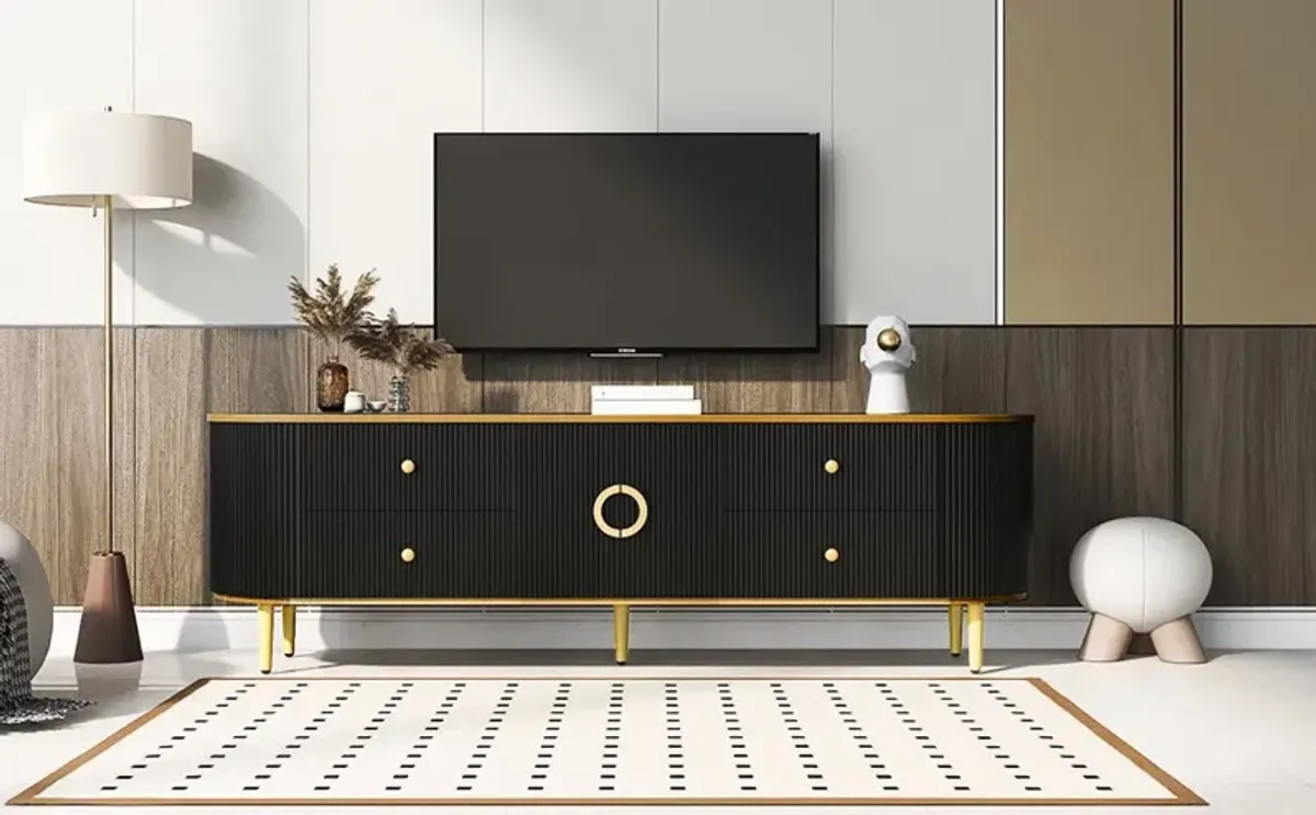 Modern TV Stand For TVs Up To 80", Entertainment Center With 4 Drawers And 1 Cabinet, Wood TV Console Table With Metal Legs And Handles For Living Room