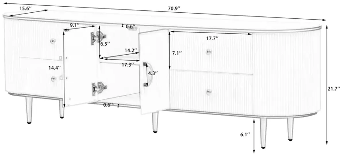 Modern TV Stand For TVs Up To 80", Entertainment Center With 4 Drawers And 1 Cabinet, Wood TV Console Table With Metal Legs And Handles For Living Room