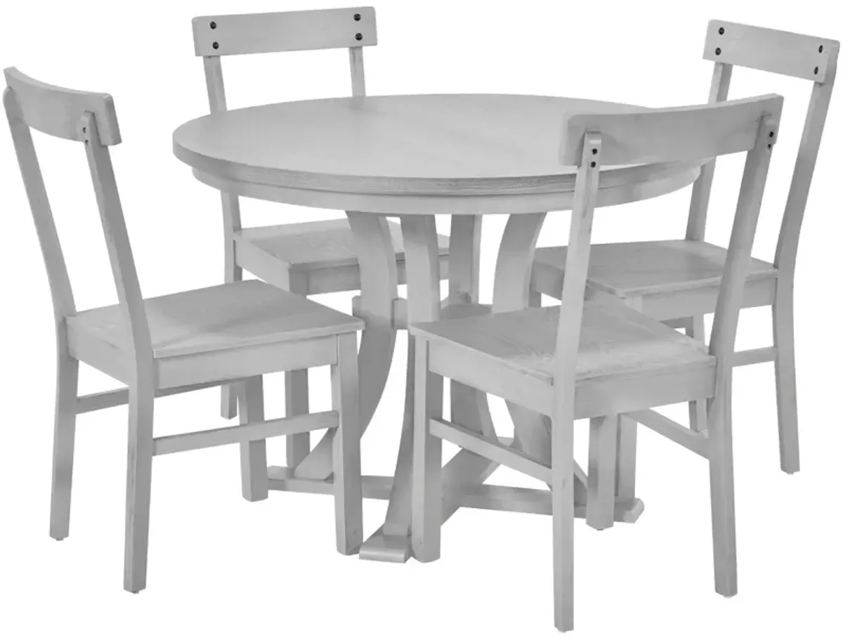 Topmax - 5 Piece Rustic Round Pedestal Extendable Dining Table Set With 15.7" Removable Leaf And Simple Dining Chirs For Small Places