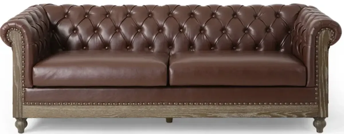 Comfy 3 Seat Sofa With Wooden Legs, Retro Style For Living Room And Study