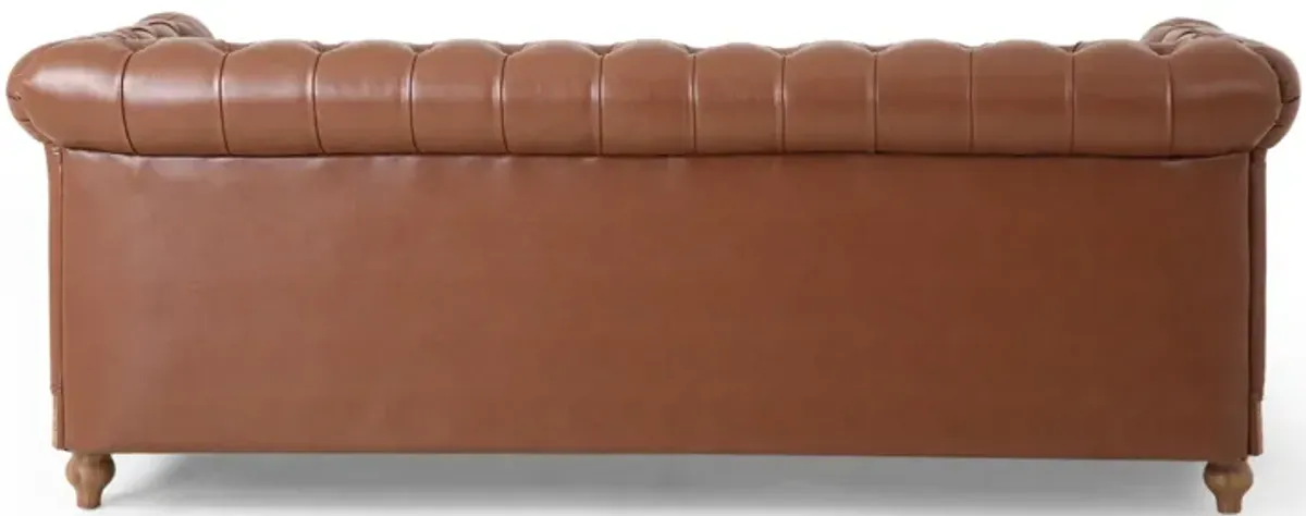 Comfy 3 Seat Sofa With Wooden Legs, Retro Style For Living Room And Study