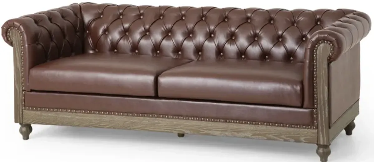 Comfy 3 Seat Sofa With Wooden Legs, Retro Style For Living Room And Study