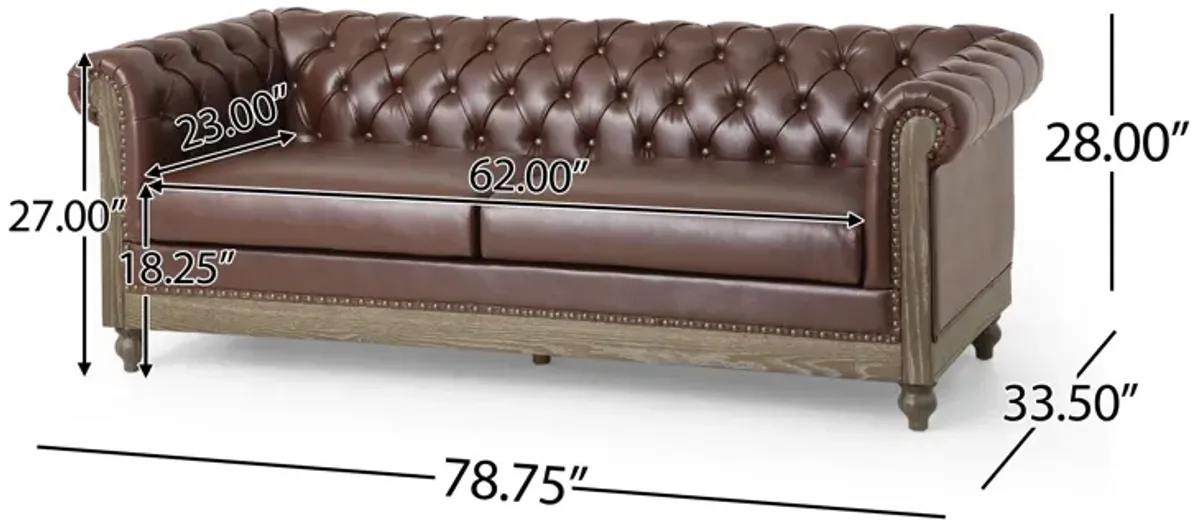 Comfy 3 Seat Sofa With Wooden Legs, Retro Style For Living Room And Study