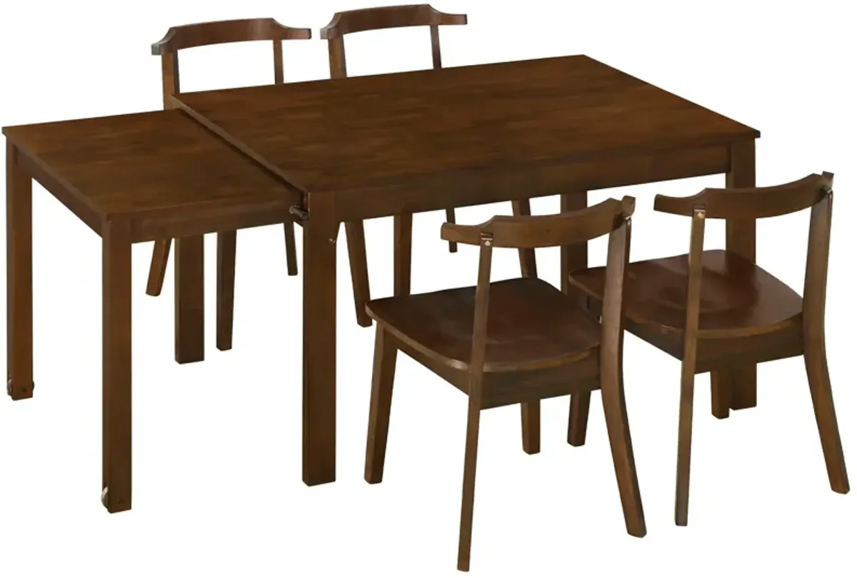 Topmax - 5 Piece Farmhouse Extendable Dining Table Set With Wheels Kitchen Table Set With Pull-Out Side Table And Dining Chairs For Small Places