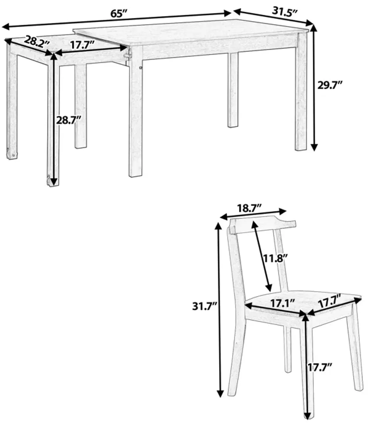 Topmax - 5 Piece Farmhouse Extendable Dining Table Set With Wheels Kitchen Table Set With Pull-Out Side Table And Dining Chairs For Small Places